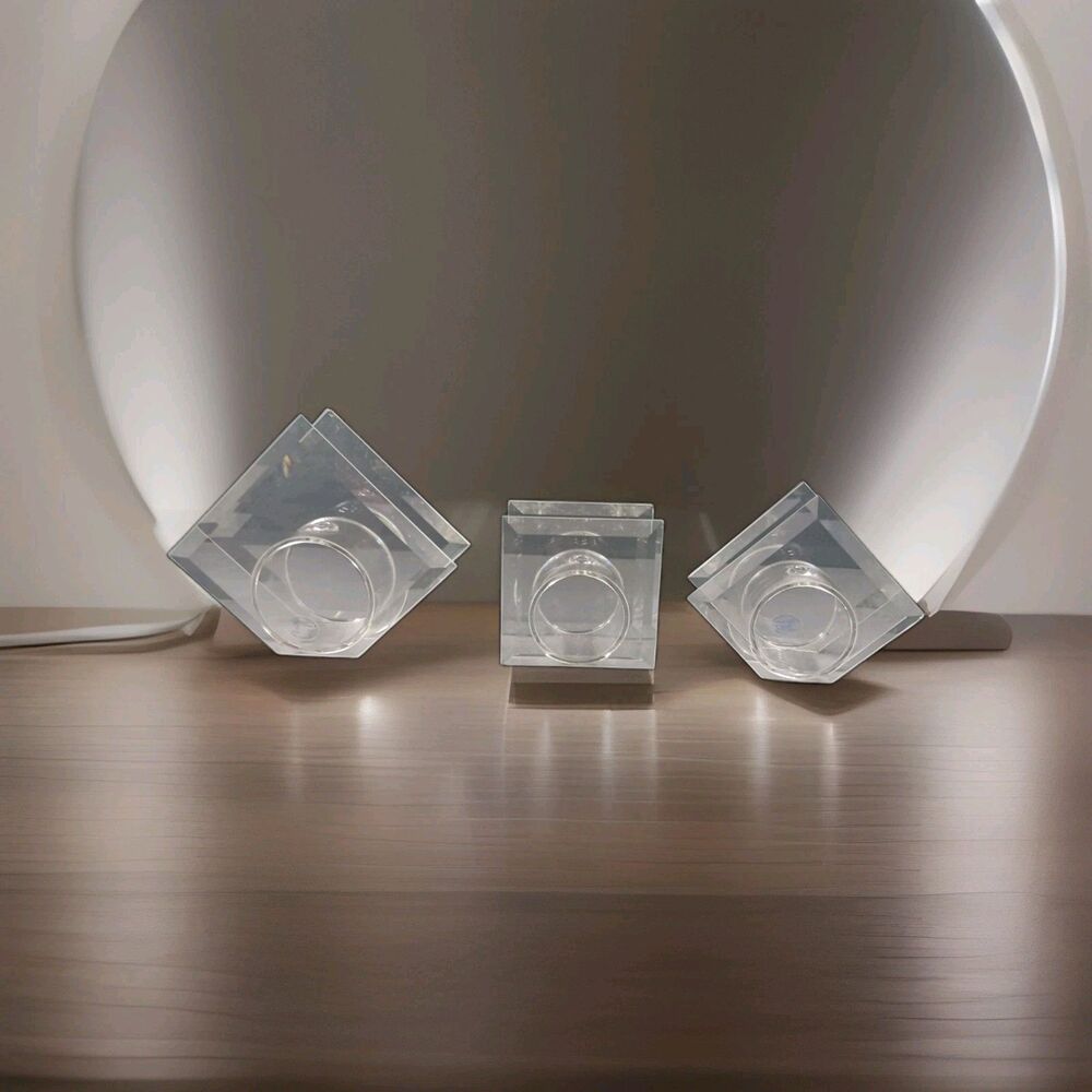 Vintage 80s Lot Of 3 Crystal Mini Oil Light Illusion Geometric Mod  365NM UV